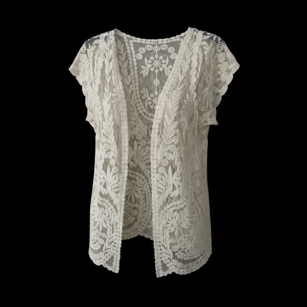 Ivory Crochet Lace Open Front Vest